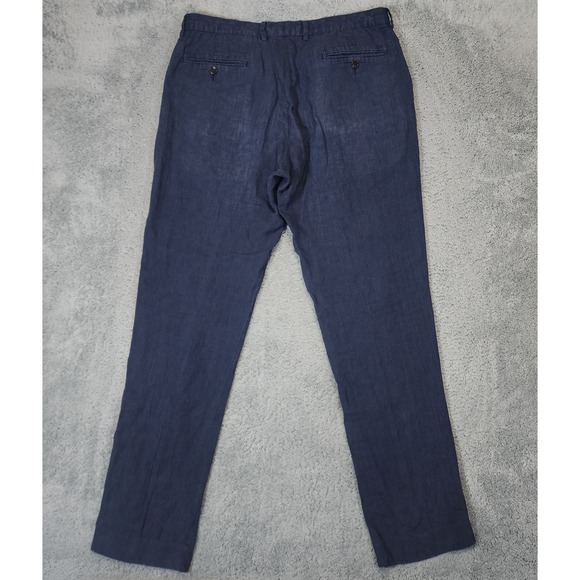 J Crew Bowery Pants Mens 34x32 Navy Blue Irish 100% Linen Baird McNutt Slim Fit - Picture 6 of 12